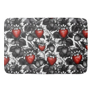 Tapis De Bain Fraises noire, blanche et rouge partout