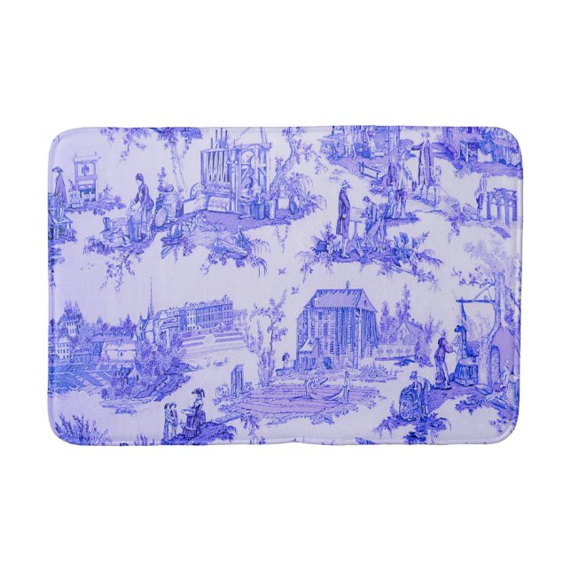 Tapis De Bain Français Bleu Blanc Toile Chinoiserie Style Rustiq (Devant)