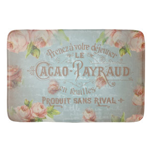 Tapis De Bain Français bleu de typo de roses vintages de rideau