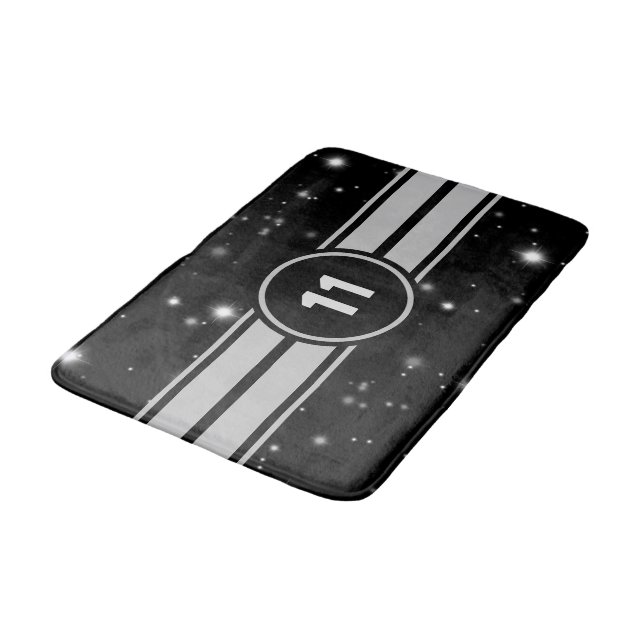 Tapis De Bain Frappe de course noir et argent (Angle)