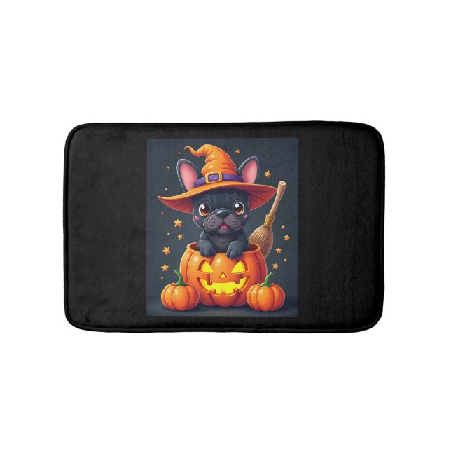 Tapis De Bain French Bulldog Witch Pumpkin Halloween Mens Womens (Devant)