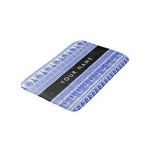 Tapis De Bain Fret grec, Clé de méandre mixte, Bleu, Votre Nom