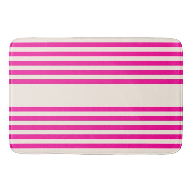Tapis De Bain Fuchsia et beige cinq rayures motif (Devant)
