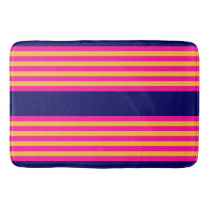 Tapis De Bain Fuchsia et rayures jaunes avec bleu marine