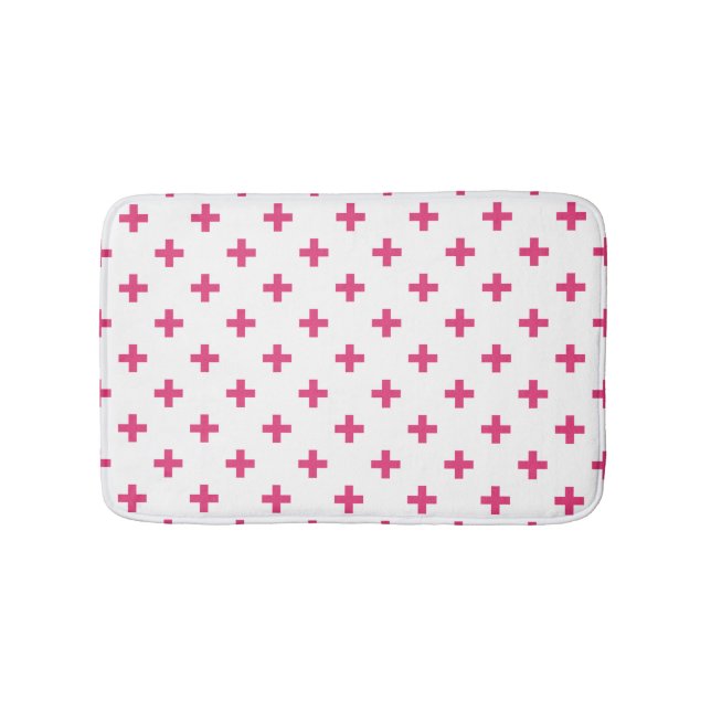 Tapis De Bain Fuchsia polka croise sur blanc (Devant)