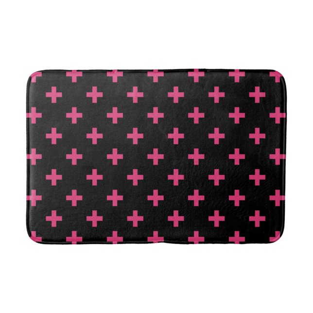 Tapis De Bain Fuchsia polka croise sur noir (Devant)