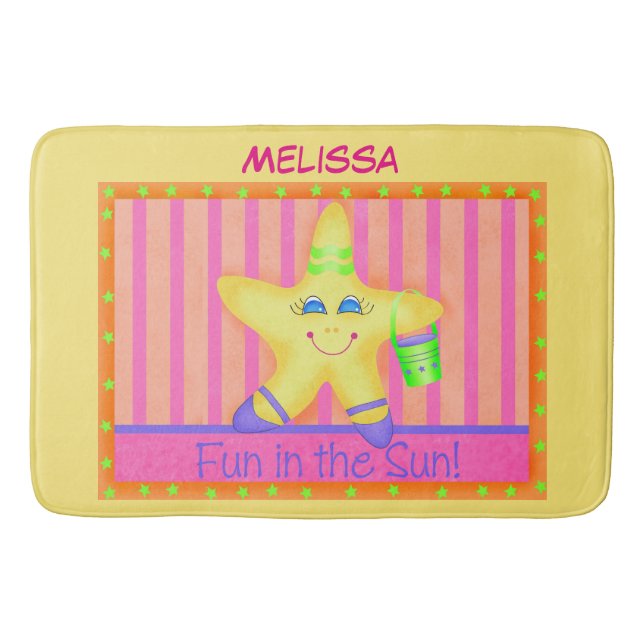 Tapis De Bain Fun de poisson étoilé jaune à Sun Beach Nom Person (Devant)