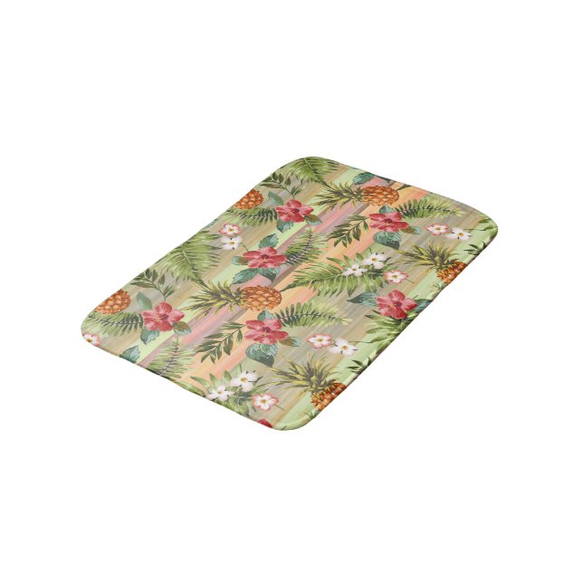 Tapis De Bain Fun Tropical Pineappy Fruit Floral Stripe Motif (Angle)