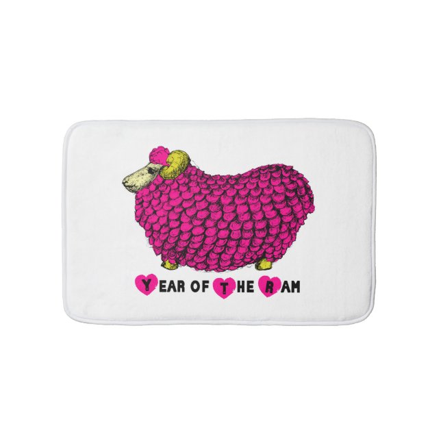 Tapis De Bain Funky rose bélier chinois année Zodiac bain mât (Devant)