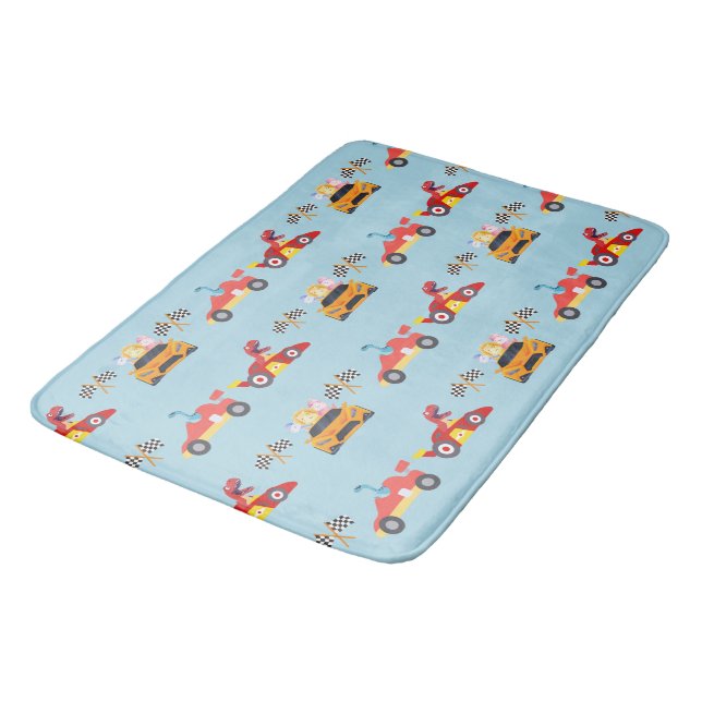 Tapis De Bain Funny Dinosaur voiture de course garçon anniversai (Angle)