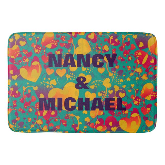 Tapis De Bain Funny Heart Motif IX - vert rouge jaune (Devant)