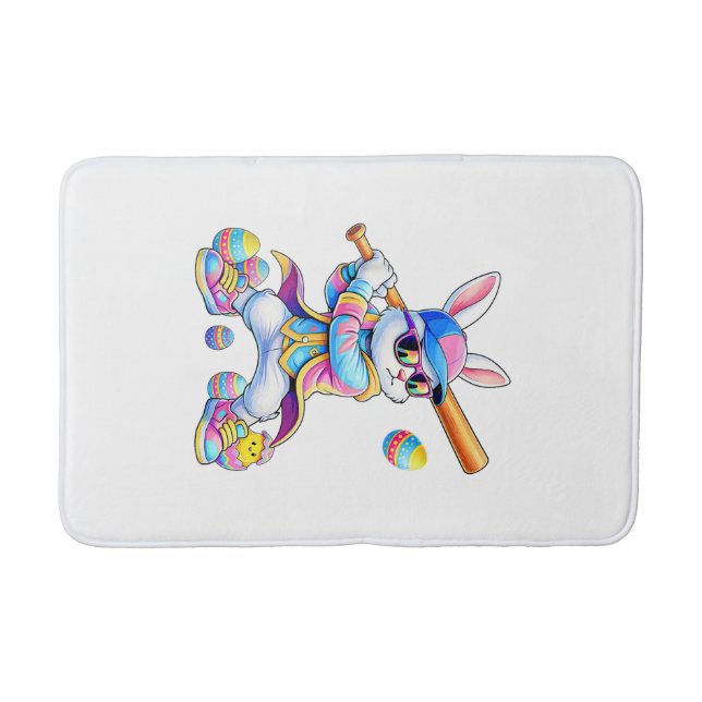 Tapis De Bain Funny Tie Dye Rabbit Baseball Easter Bunny Men Boy (Devant)