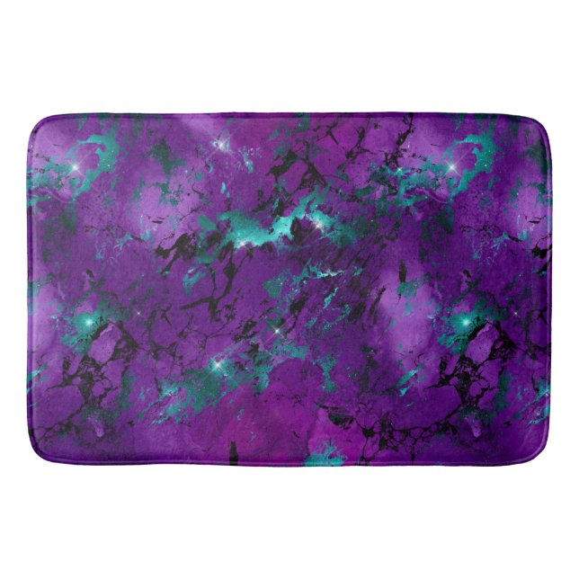 Tapis De Bain Galaxie de marbre violet et sarcelle à l'aquarelle (Devant)