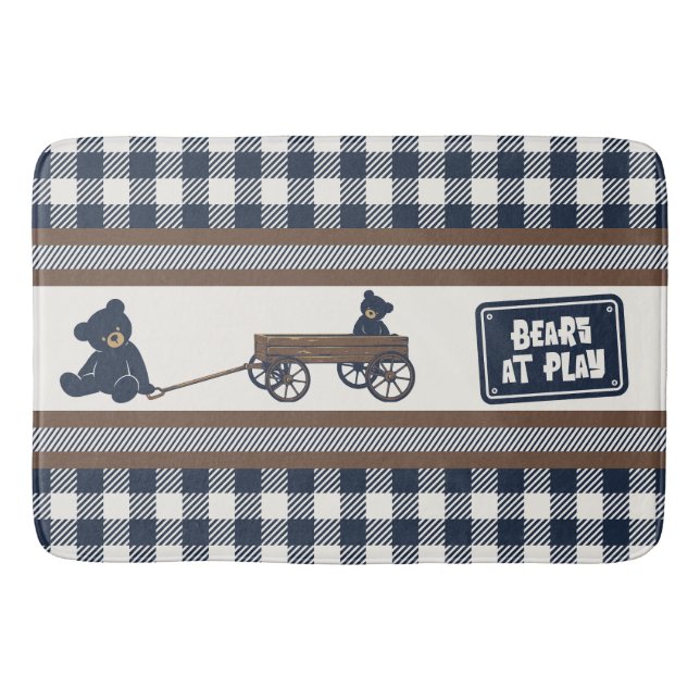 Tapis De Bain Garçons Préparatoires Ours en Peluche & Gingham -  (Devant)