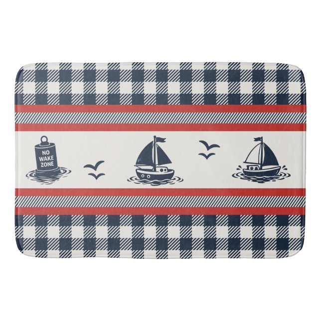 Tapis De Bain Garçons Préparatoires Voilier & Gingham - Rouge de (Devant)