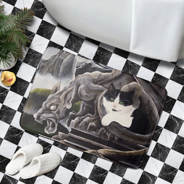 Tapis De Bain Gargoyle noir blanc (Créateur téléchargé)