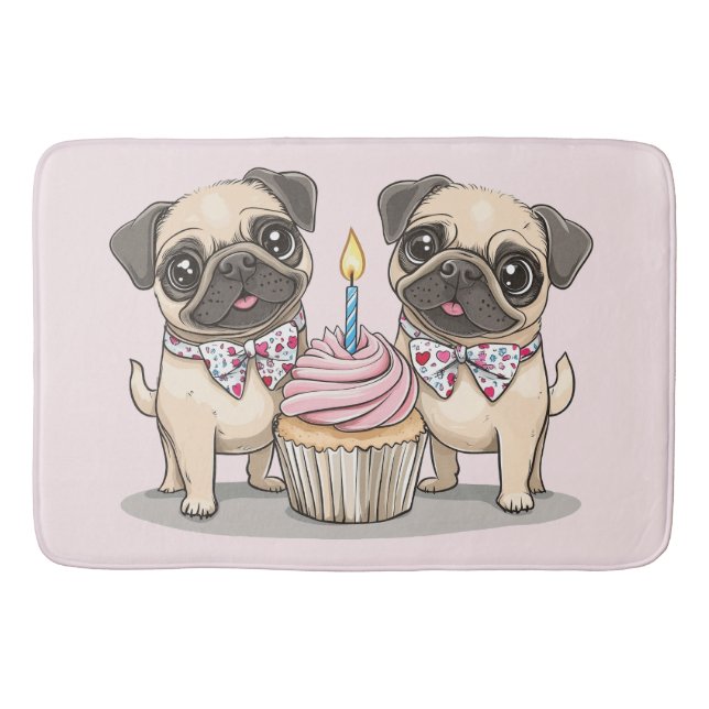 Tapis De Bain Gâteau Pug Chien Anniversaire (Devant)