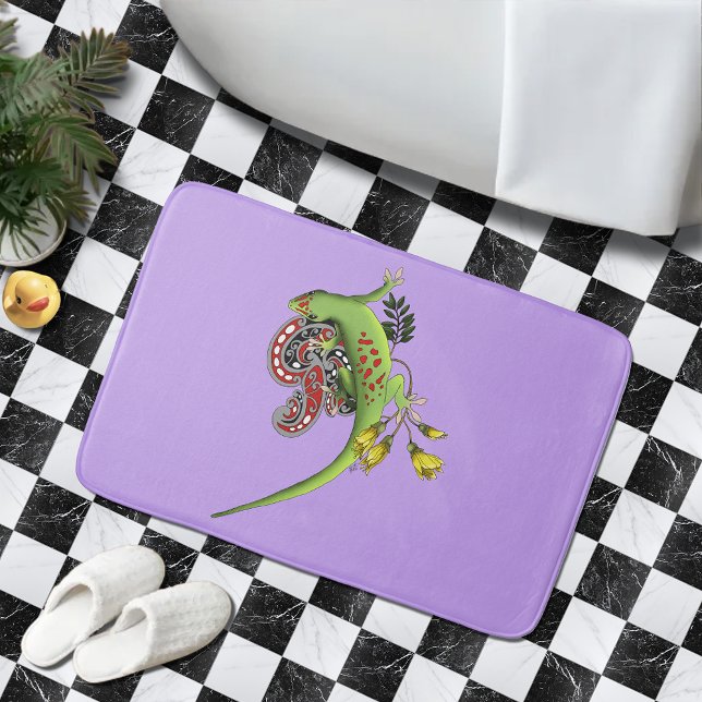 Tapis De Bain Gecko Tribal Lavande Vert Rouge (Créateur téléchargé)