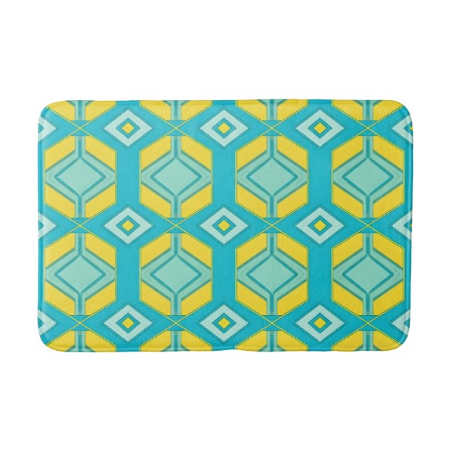 Tapis De Bain Géométrique Abstrait Moderne Hexagone Sarcelle et  (Devant)