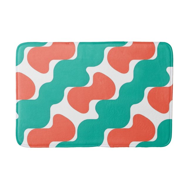 Tapis De Bain Géométrique Diagonale Ondulée Moderne Sarcelle et  (Devant)