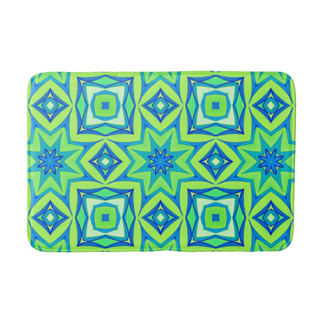 Tapis De Bain Géométrique étoile Abstraite - Vert chaux et bleu (Devant)