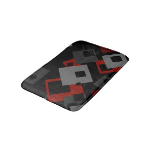 Tapis de bain géométrique rouge et gris noir