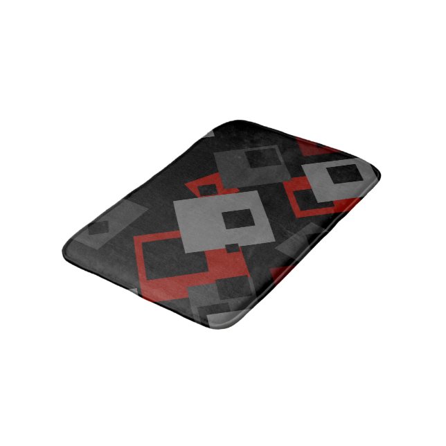 Tapis de bain géométrique rouge et gris noir (Angle)
