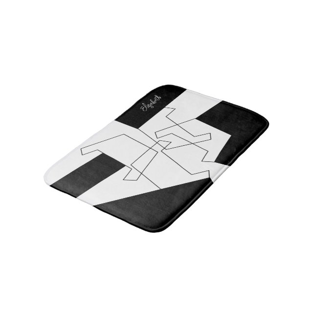 Tapis De Bain Géométrique tendance Noir et Blanc Personnalisé (Angle)