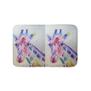 Tapis De Bain Girafe colorée Zoo animal aquarelle Bath Mat