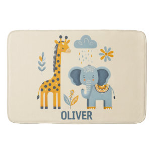 Tapis De Bain Girafe et éléphant mignons, amis de safari