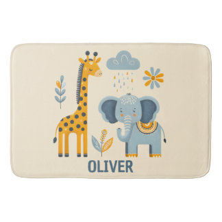 Tapis De Bain Girafe et éléphant mignons, amis de safari