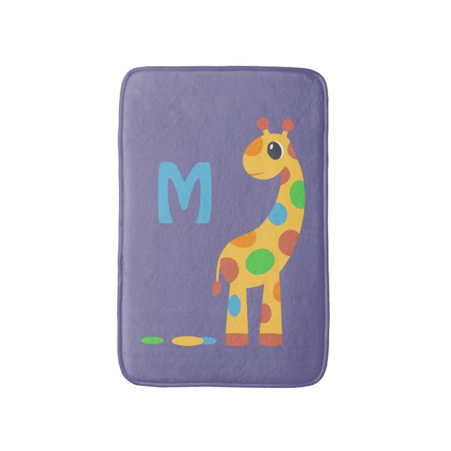 Tapis De Bain Girafe Monogramme de Dessin Animé Coloré (Devant (Vertical))