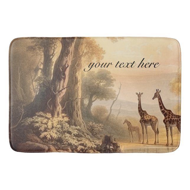 Tapis De Bain girafes botaniques vintages, personnalisables (Devant)
