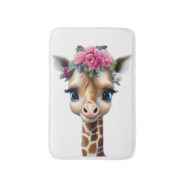 Tapis De Bain Giraffe Bébé mignonne avec Fleurs et Holly (Devant (Vertical))