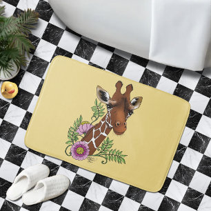 Tapis De Bain Giraffe Fleurs de Portrait Jaunes