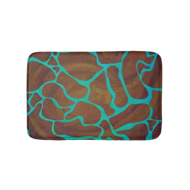 Tapis De Bain Giraffe Impression Brown et Turquoise (Devant)
