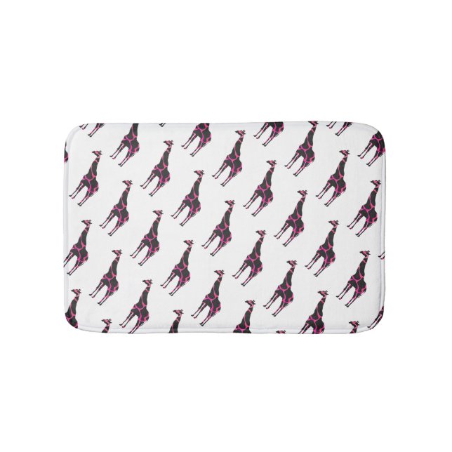 Tapis De Bain Giraffe Rose chaud et Silhouette noire (Devant)