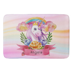 Tapis De Bain Girls mignonne violet licorne arc-en-ciel Nom pers