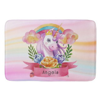 Tapis De Bain Girls mignonne violet licorne arc-en-ciel Nom pers