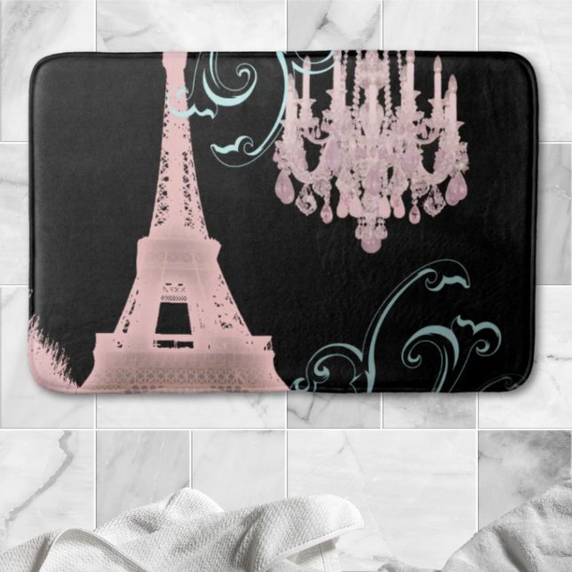 Tapis De Bain girly chic rétro mode rose paris tour eiffel (girly chic retro fashion pink paris eiffel tower bath mat)