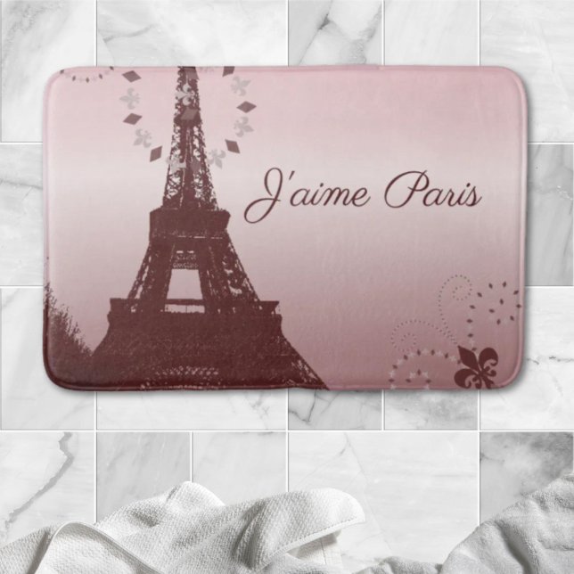 Tapis De Bain girly chic rétro mode rose paris tour eiffel (girly chic retro fashion pink paris eiffel tower bath mat)