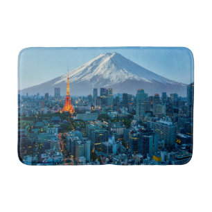 Tapis De Bain Glace et neige Mt. Fuji et Tokyo Skyline