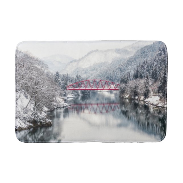 Tapis De Bain Glace et neige | Pont rouge en hiver, Japon (Devant)