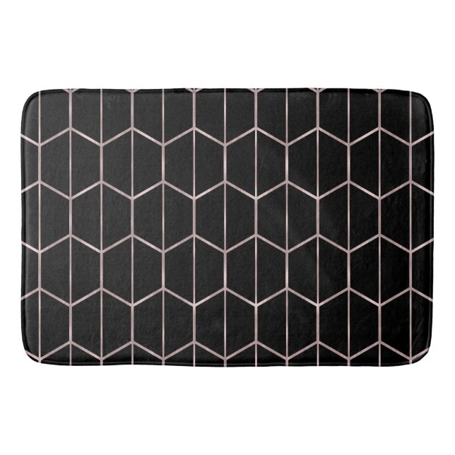 Tapis De Bain Glam géométrique rose or et noir chic hexagon (Devant)