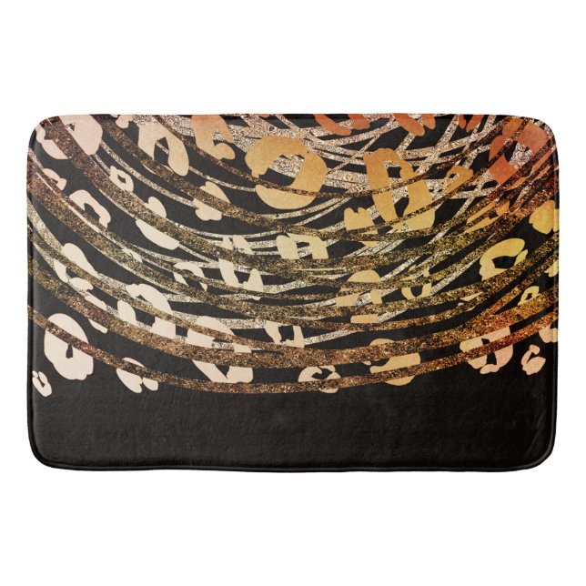 Tapis De Bain Glam Or Noir Bronze Imprimé Guépard Léopard Chic (Devant)