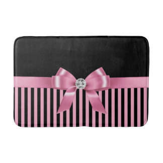 Tapis De Bain Glam rose Bow-rose noir Pinstripes-Noir