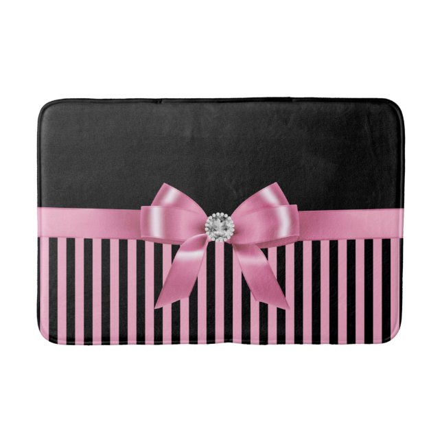 Tapis De Bain Glam rose Bow-rose noir Pinstripes-Noir (Devant)