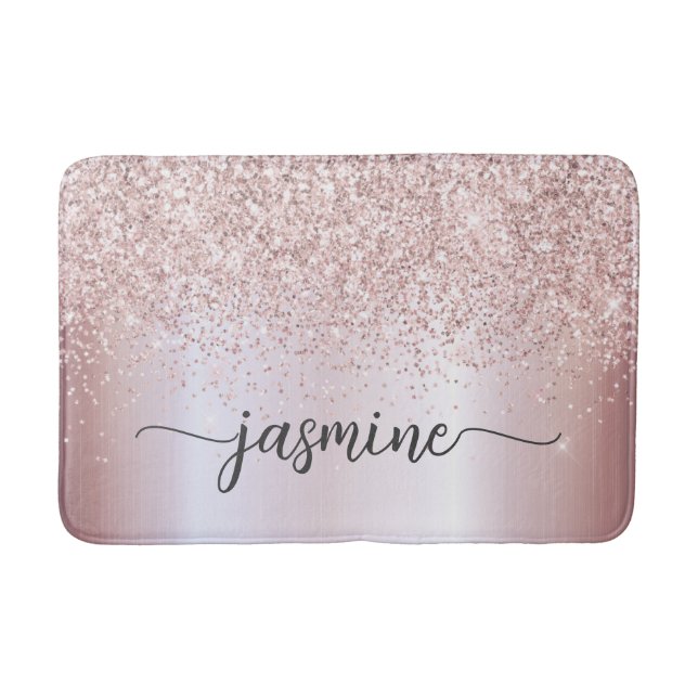 Tapis De Bain Glam Rose Gold Parties scintillant Monogramme Typo (Devant)