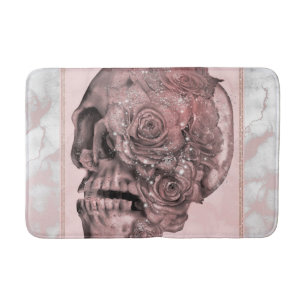 Tapis De Bain Glam Rose Gold Rose Skull Marbre