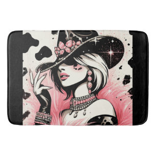 Tapis De Bain Glam rustique cow-girl rose pailleté imprimé cuir